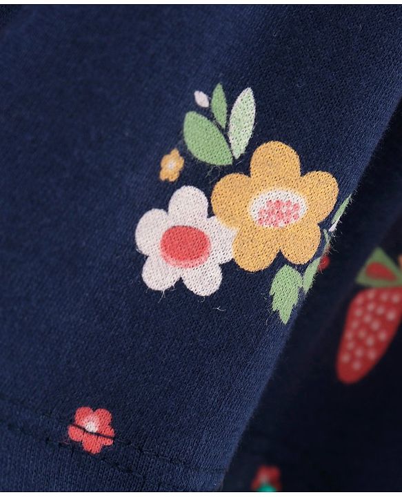 Babyhug 100% Cotton Three Forth Sleeves Frock Floral Print - Navy