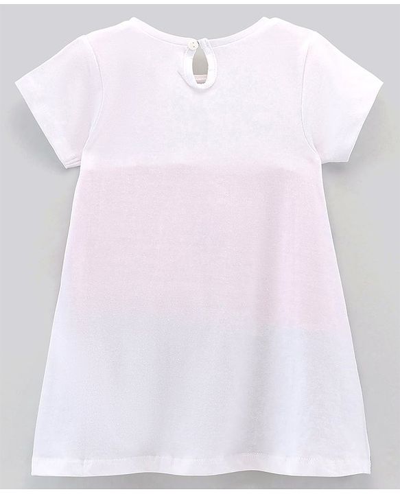 Babyhug 100%Cotton Short Sleeves Colour Block Frock Bow Applique - White Red Navy Blue