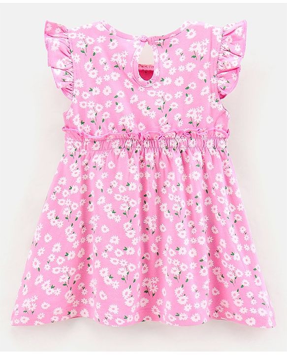 Babyhug 100% Cotton Short Sleeves Frock Floral Print - Pink