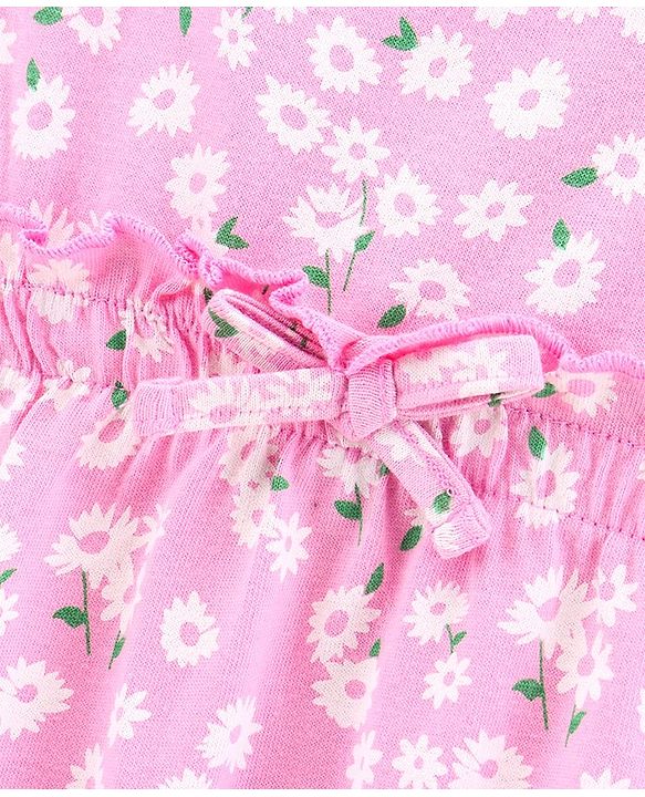Babyhug 100% Cotton Short Sleeves Frock Floral Print - Pink