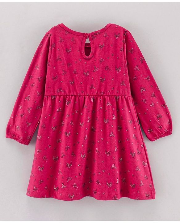 Babyhug 100%Cotton Full Sleeves Frock Floral Print - Fuchsia