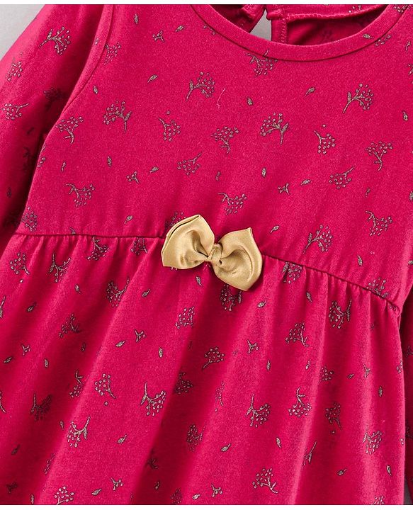 Babyhug 100%Cotton Full Sleeves Frock Floral Print - Fuchsia