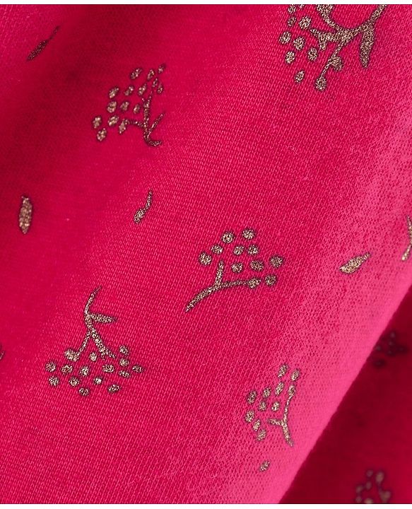 Babyhug 100%Cotton Full Sleeves Frock Floral Print - Fuchsia