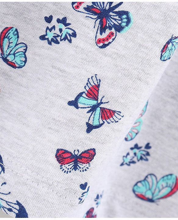 Babyhug 100% Cotton Full Sleeve Frock Butterfly Print - Ecru Melange