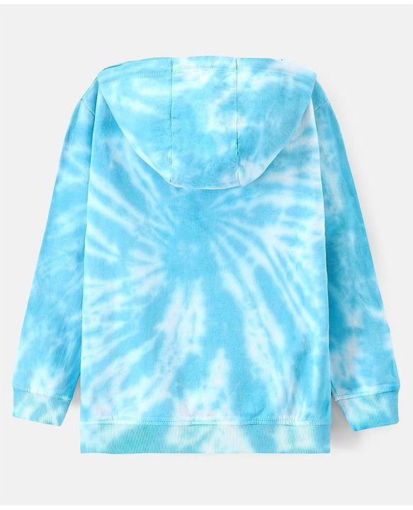 Pine Kids Full Sleeves Biowashed Hooded Sweatshirt Tie & Dye Print- Blue