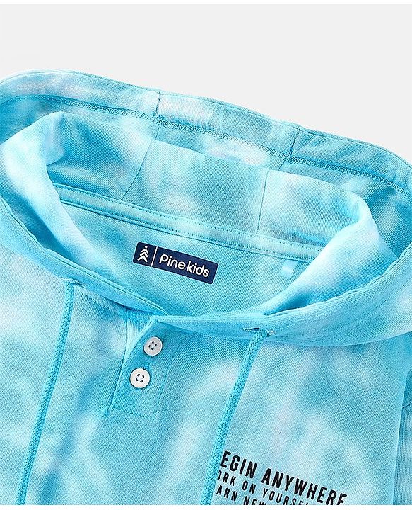 Pine Kids Full Sleeves Biowashed Hooded Sweatshirt Tie & Dye Print- Blue