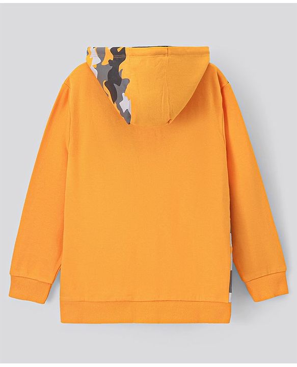 Pine Kids Full Sleeves Biowashed Hooded Sweatshirt Camo Print- Orange