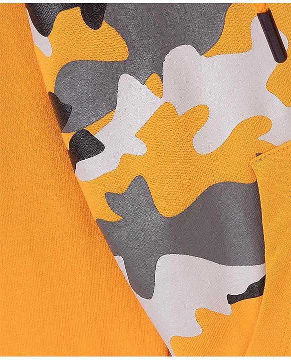 Pine Kids Full Sleeves Biowashed Hooded Sweatshirt Camo Print- Orange