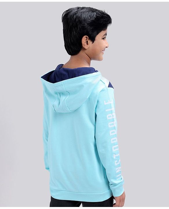 Pine Kids Cotton Knit Full Sleeves Bio-Wash Sweatshirt Text Printed - Iced Aqua