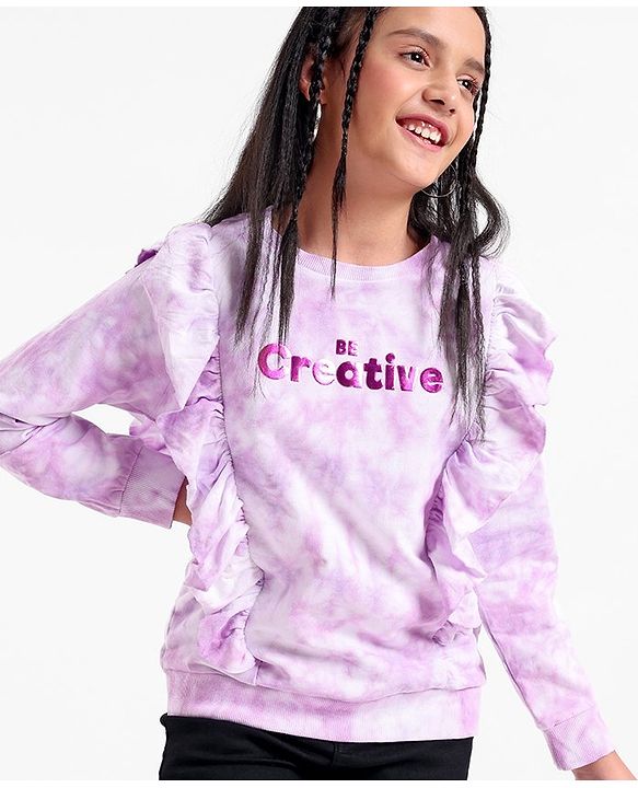 Pine Kids Full Sleeves Biowashed Sweatshirt Tie & Dye Print- Purple
