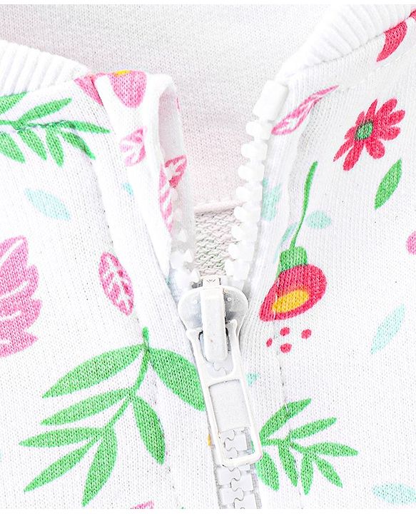 Pine Kids Cotton Knit Full Sleeves Bio Washed Sweatshirt Floral Print - Snow White