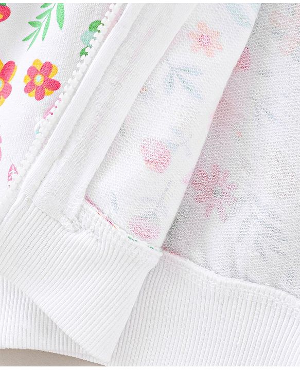 Pine Kids Cotton Knit Full Sleeves Bio Washed Sweatshirt Floral Print - Snow White