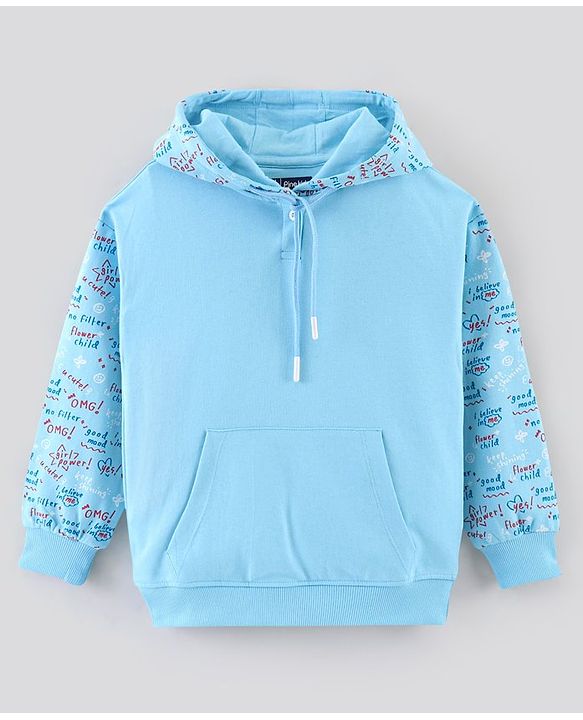 Pine Kids Full Sleeves Hooded Sweatshirt Text Print - Blue