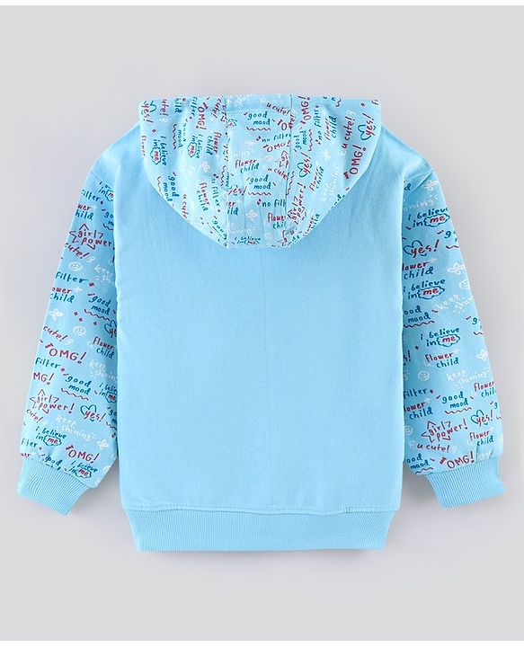 Pine Kids Full Sleeves Hooded Sweatshirt Text Print - Blue