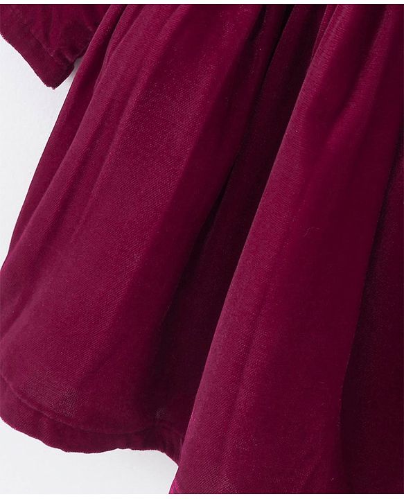 Babyhug Full Sleeves with Frill Velvet Party Frock with Lace - Fuschia