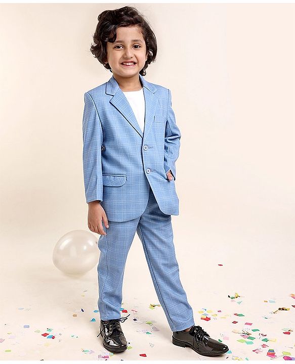 Babyhug Full Sleeves Checked Party Suit - Blue