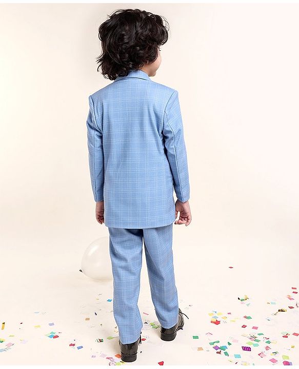 Babyhug Full Sleeves Checked Party Suit - Blue