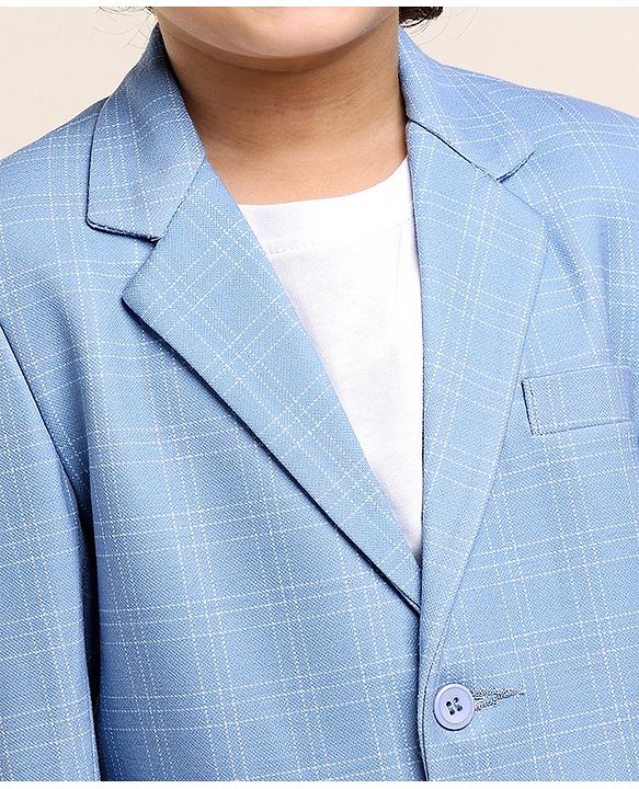 Babyhug Full Sleeves Checked Party Suit - Blue