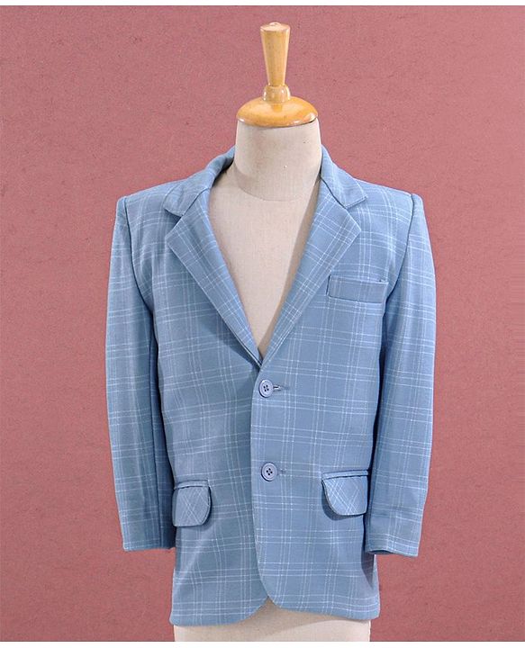 Babyhug Full Sleeves Checked Party Suit - Blue