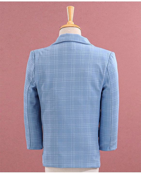Babyhug Full Sleeves Checked Party Suit - Blue