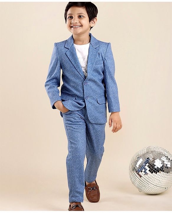 Babyhug Full Sleeves Party Suit with Solid - Blue