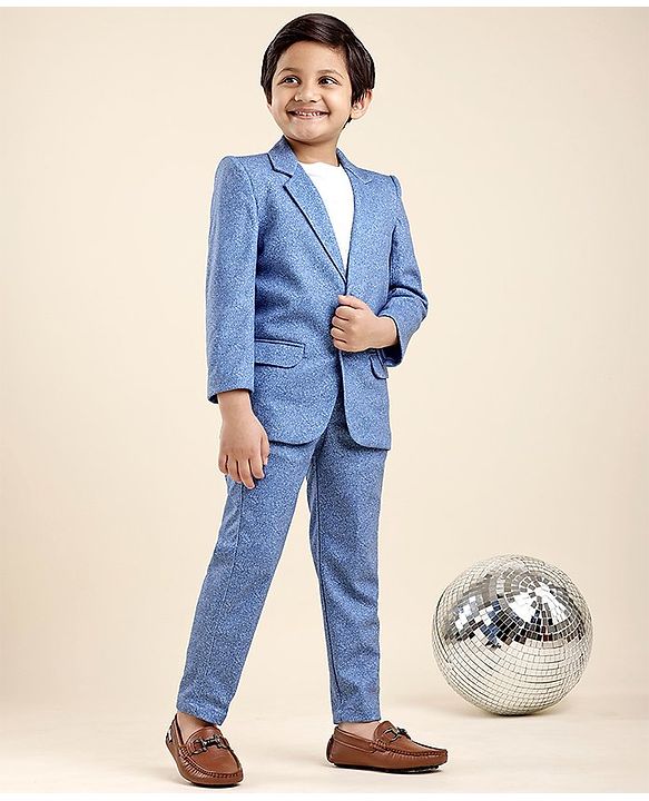 Babyhug Full Sleeves Party Suit with Solid - Blue