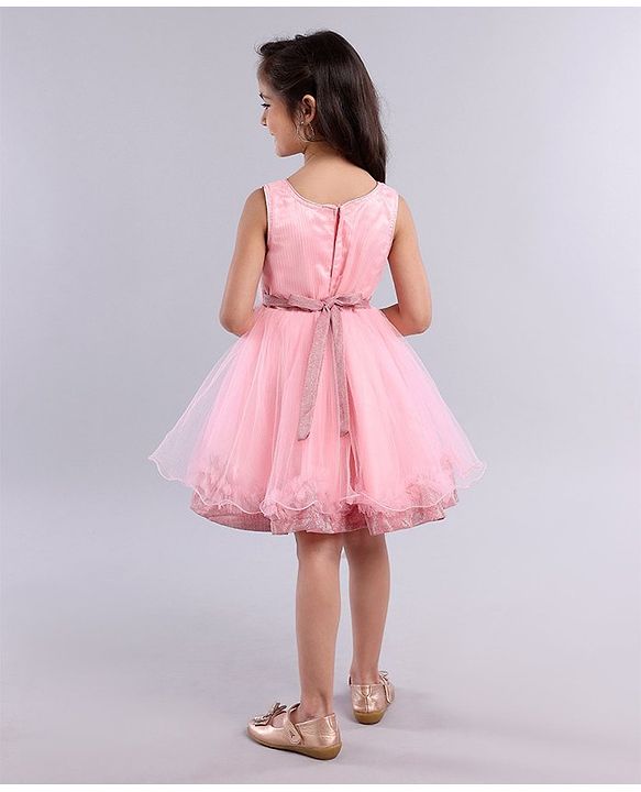Babyhug Sleeveless Party Frock With Floral Applique - Pink