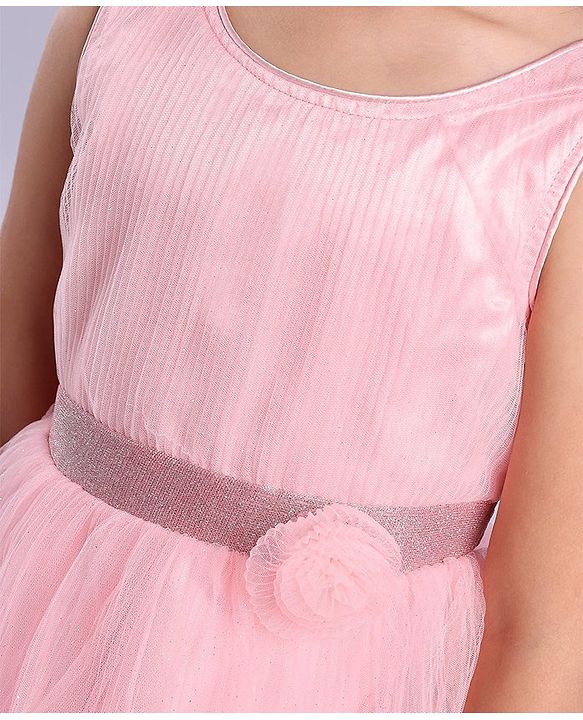 Babyhug Sleeveless Party Frock With Floral Applique - Pink