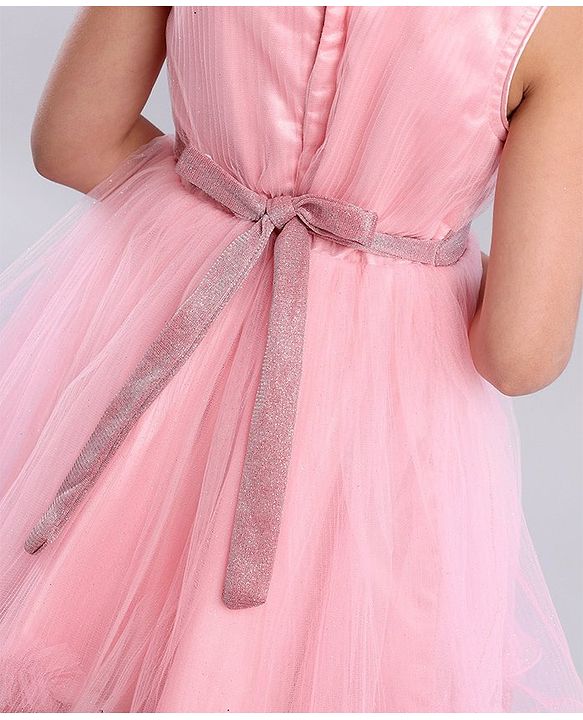 Babyhug Sleeveless Party Frock With Floral Applique - Pink