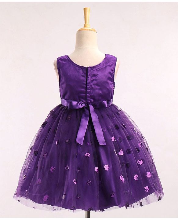 Babyhug Sleeveless Sequins Party Frock With Floral Applique - Aubergine