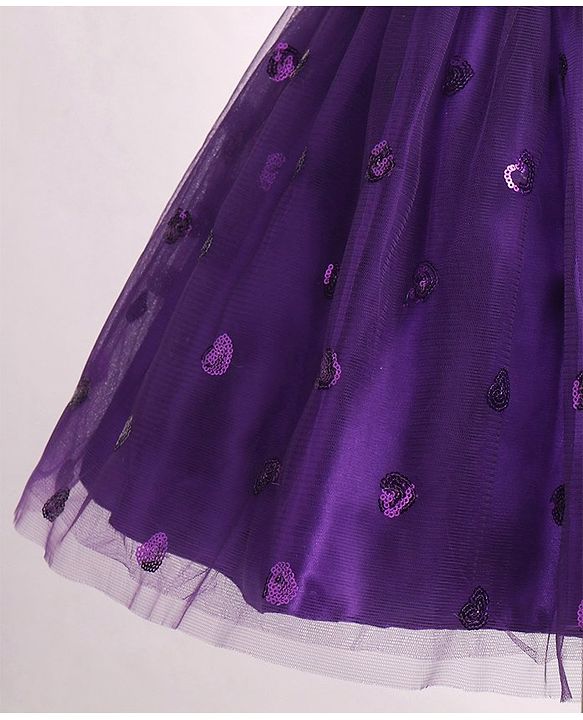 Babyhug Sleeveless Sequins Party Frock With Floral Applique - Aubergine