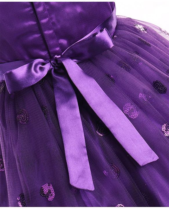 Babyhug Sleeveless Sequins Party Frock With Floral Applique - Aubergine