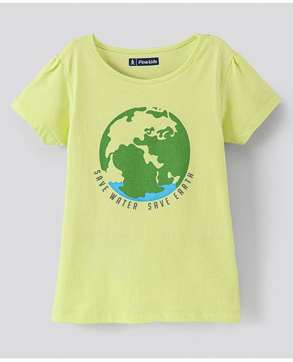 Pine Kids Cotton Knit Half Sleeves Graphic Print T Shirt - Green