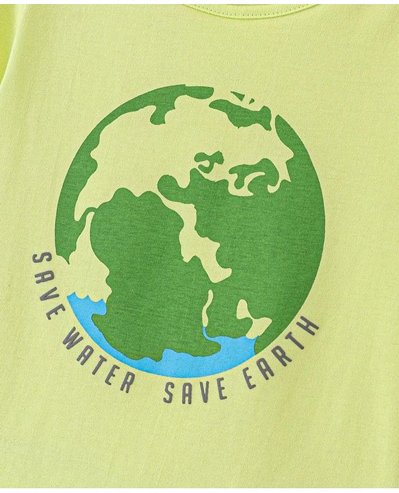 Pine Kids Cotton Knit Half Sleeves Graphic Print T Shirt - Green