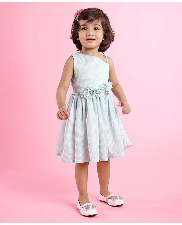 Babyhug Party Wear Sleeveless Frock Floral Appliques - Light Blue