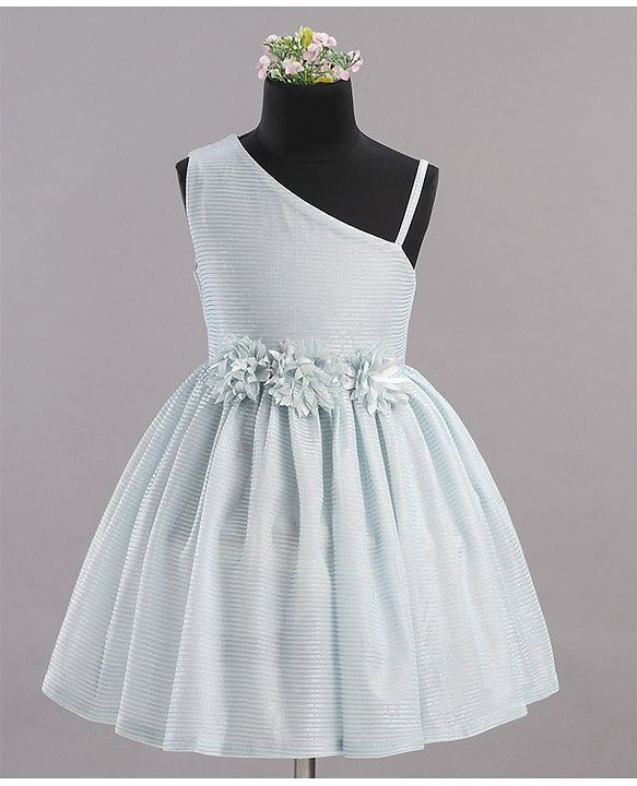 Babyhug Party Wear Sleeveless Frock Floral Appliques - Light Blue