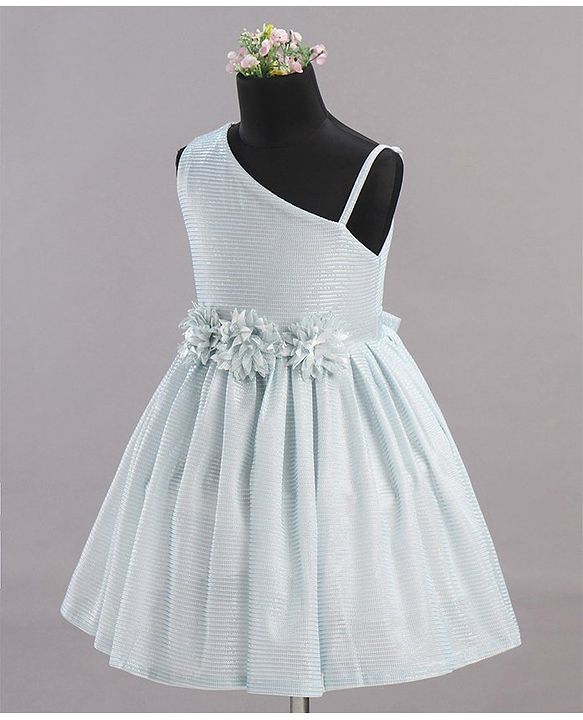 Babyhug Party Wear Sleeveless Frock Floral Appliques - Light Blue