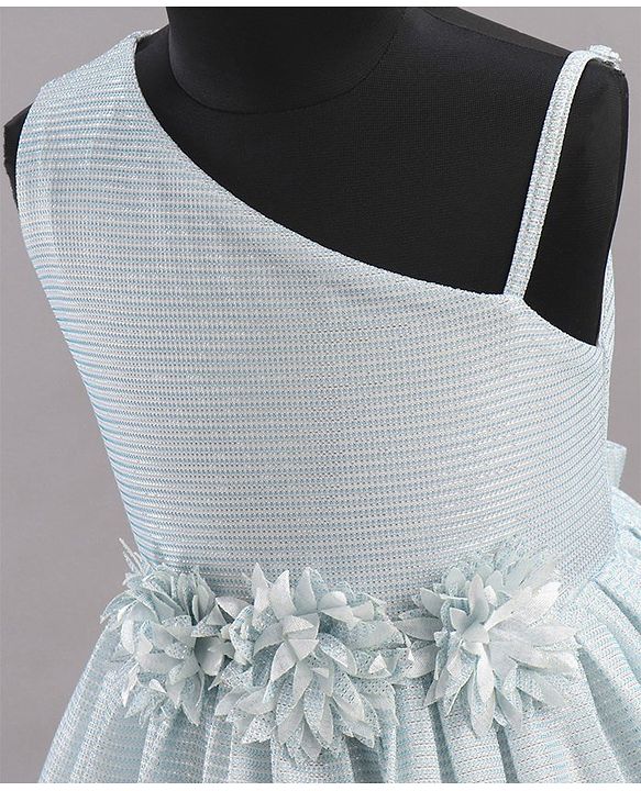 Babyhug Party Wear Sleeveless Frock Floral Appliques - Light Blue