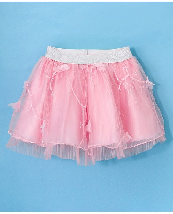Babyhug Woven Embellished Party Skirt - Pink