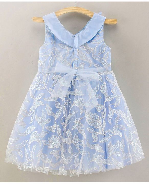 Babyhug Sleeveless Party Wear Dress Floral Appliques - Frozen Blue