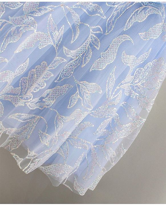 Babyhug Sleeveless Party Wear Dress Floral Appliques - Frozen Blue