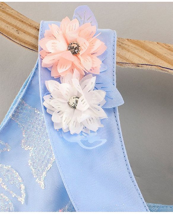 Babyhug Sleeveless Party Wear Dress Floral Appliques - Frozen Blue