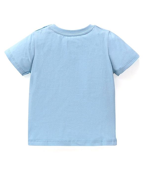 Babyhug Half Sleeves T-Shirt Riding Bear Patch - Blue