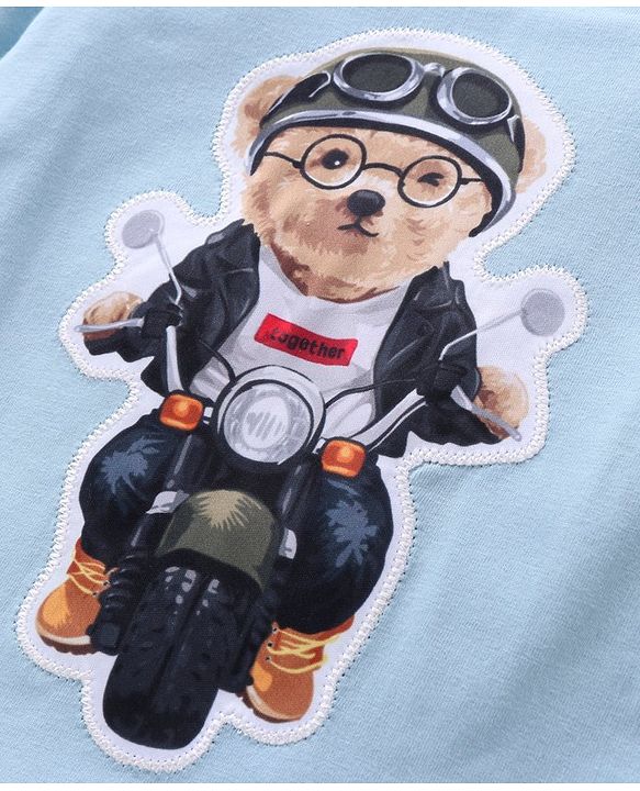 Babyhug Half Sleeves T-Shirt Riding Bear Patch - Blue