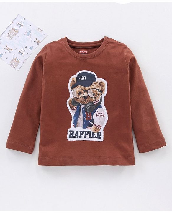 Babyhug Full Sleeves T-Shirt Bear Patch Applique - Brown