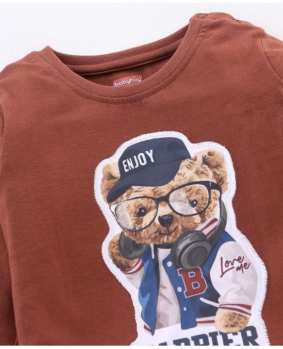 Babyhug Full Sleeves T-Shirt Bear Patch Applique - Brown