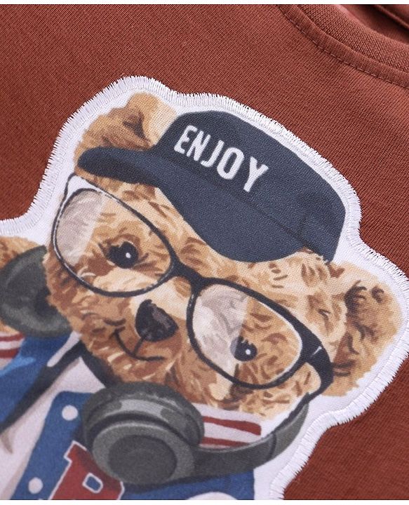 Babyhug Full Sleeves T-Shirt Bear Patch Applique - Brown