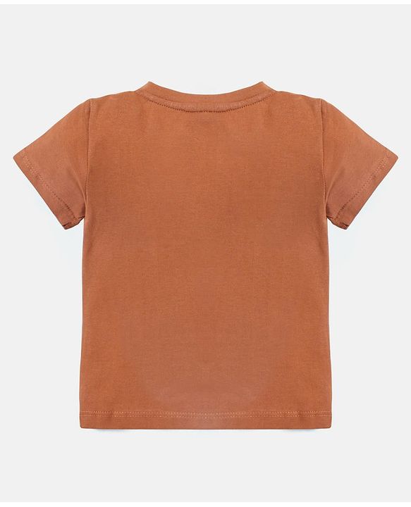 Babyhug Cotton Half Sleeves T-Shirt Bear Patch - Brown