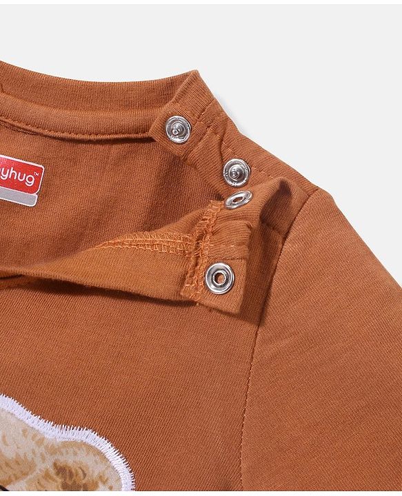 Babyhug Cotton Half Sleeves T-Shirt Bear Patch - Brown