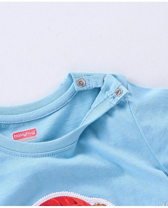 Babyhug Cotton Knit Half Sleeves T-shirt Bear Patch with Embroidery - Blue